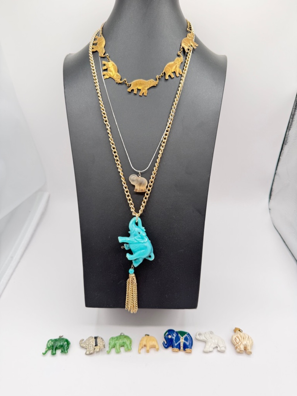 Elephant Pendant, Brooch and Necklace Lot